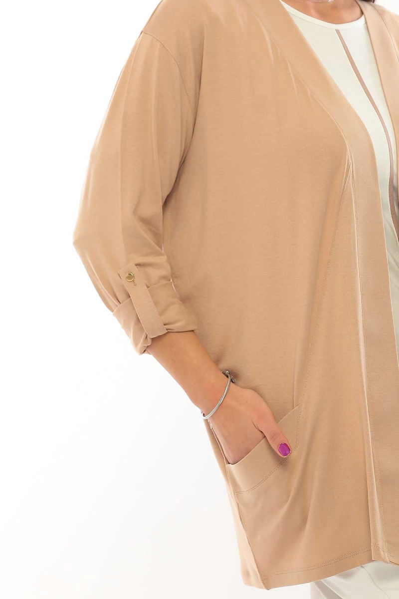 Sistas Kadın Cep Detaylı Hırka 3419 Camel - 3