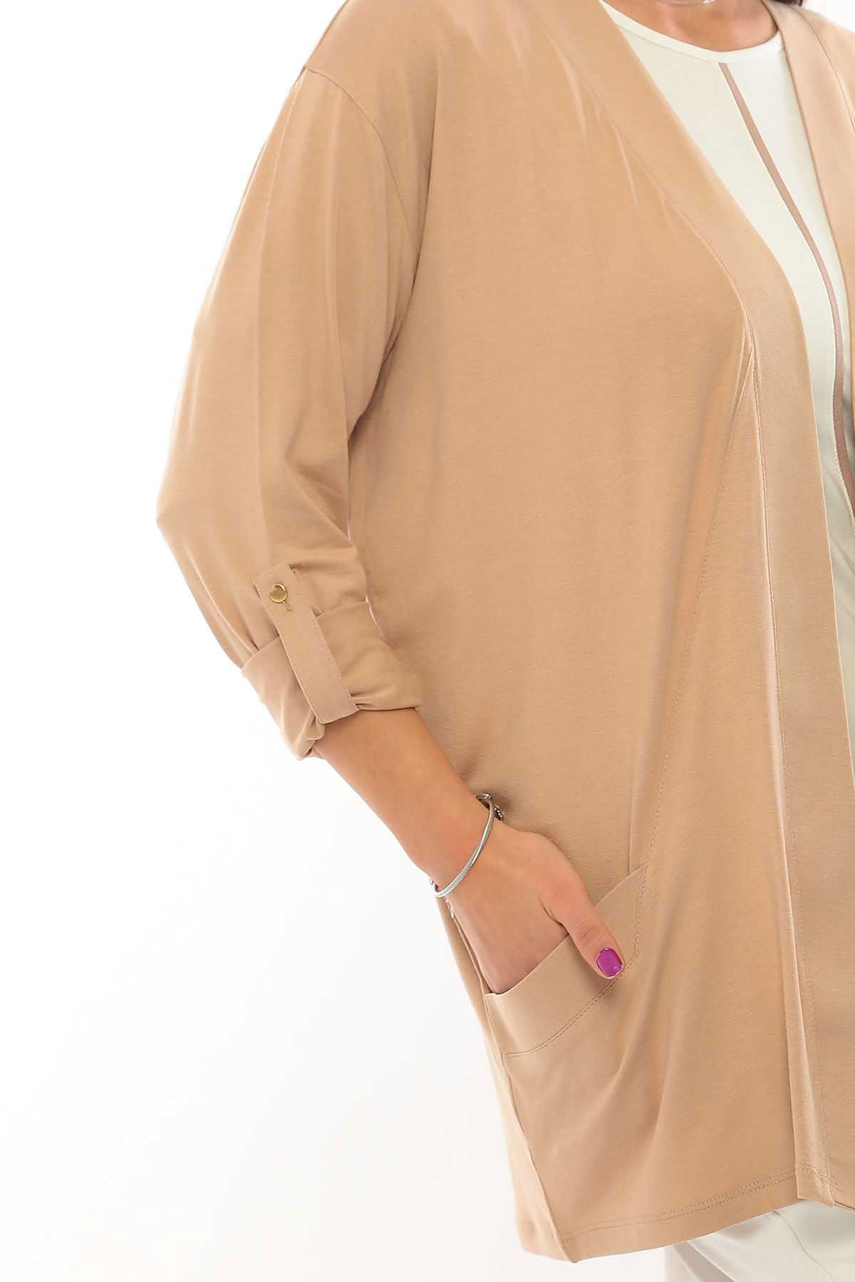 Sistas Kadın Cep Detaylı Hırka 3419 Camel - 3