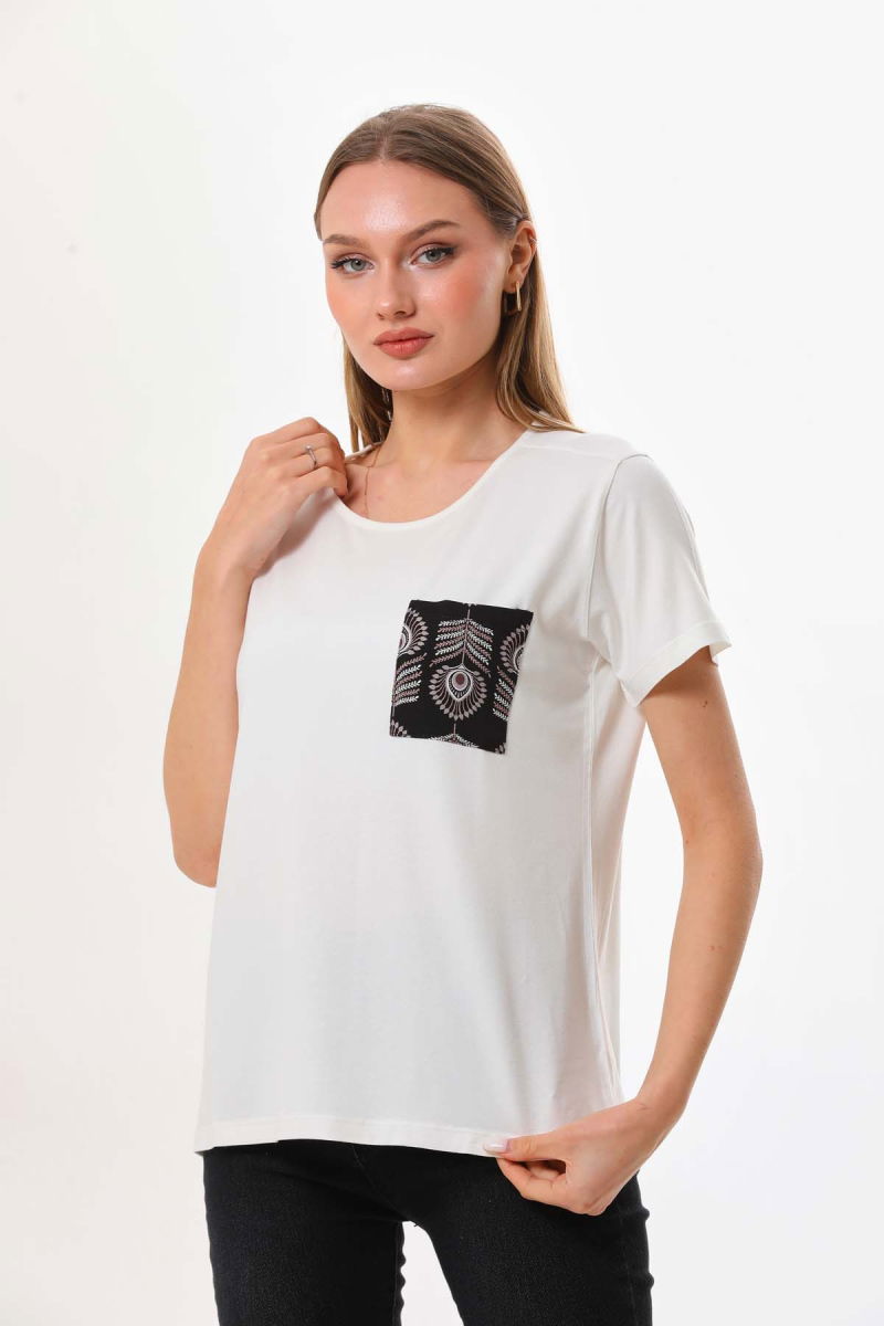 Sistas Kadın Cep Detaylı Kısa Kol Bluz 23179 Ekru - 3