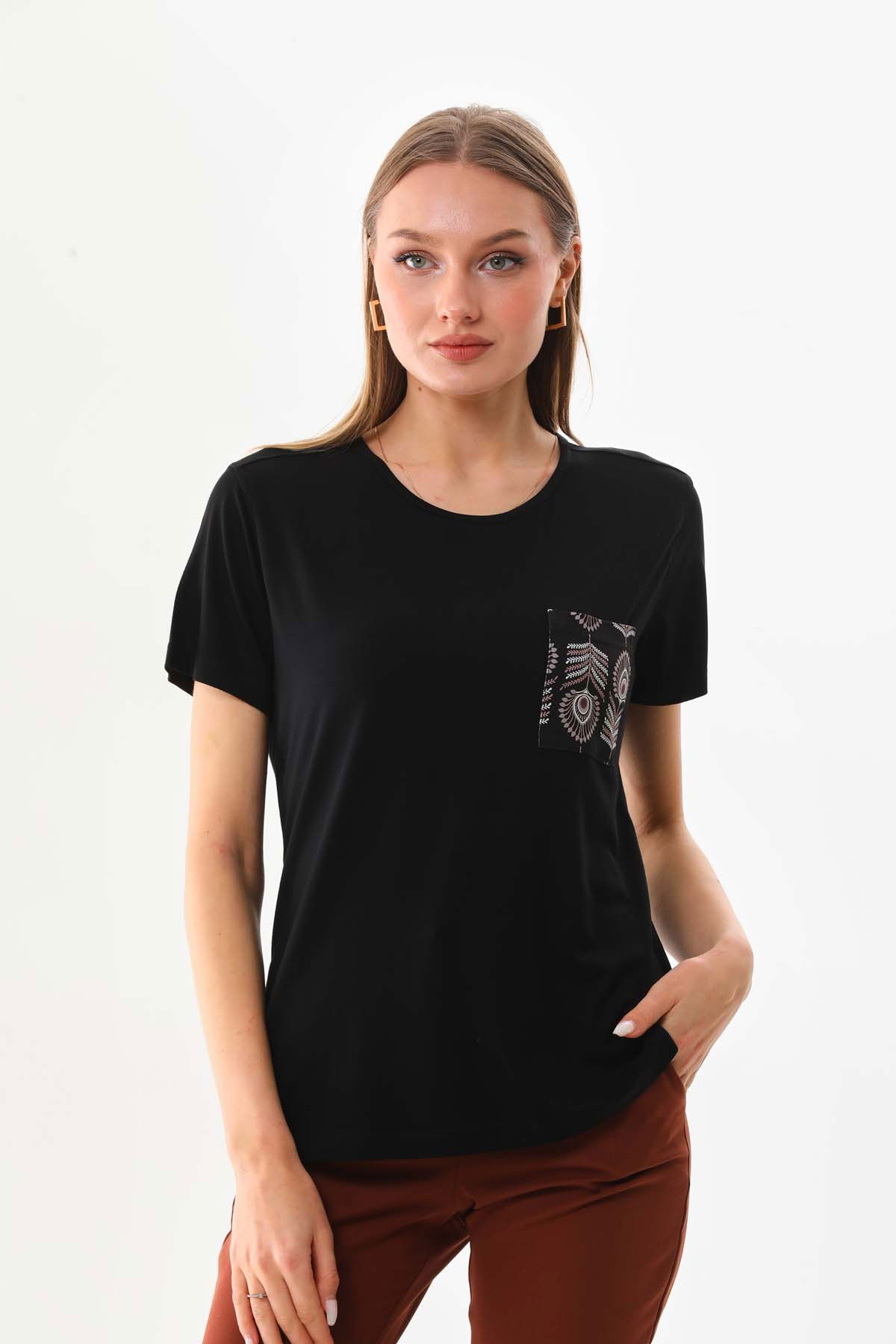 Sistas Kadın Cep Detaylı Kısa Kol Bluz 23179 Siyah - 1