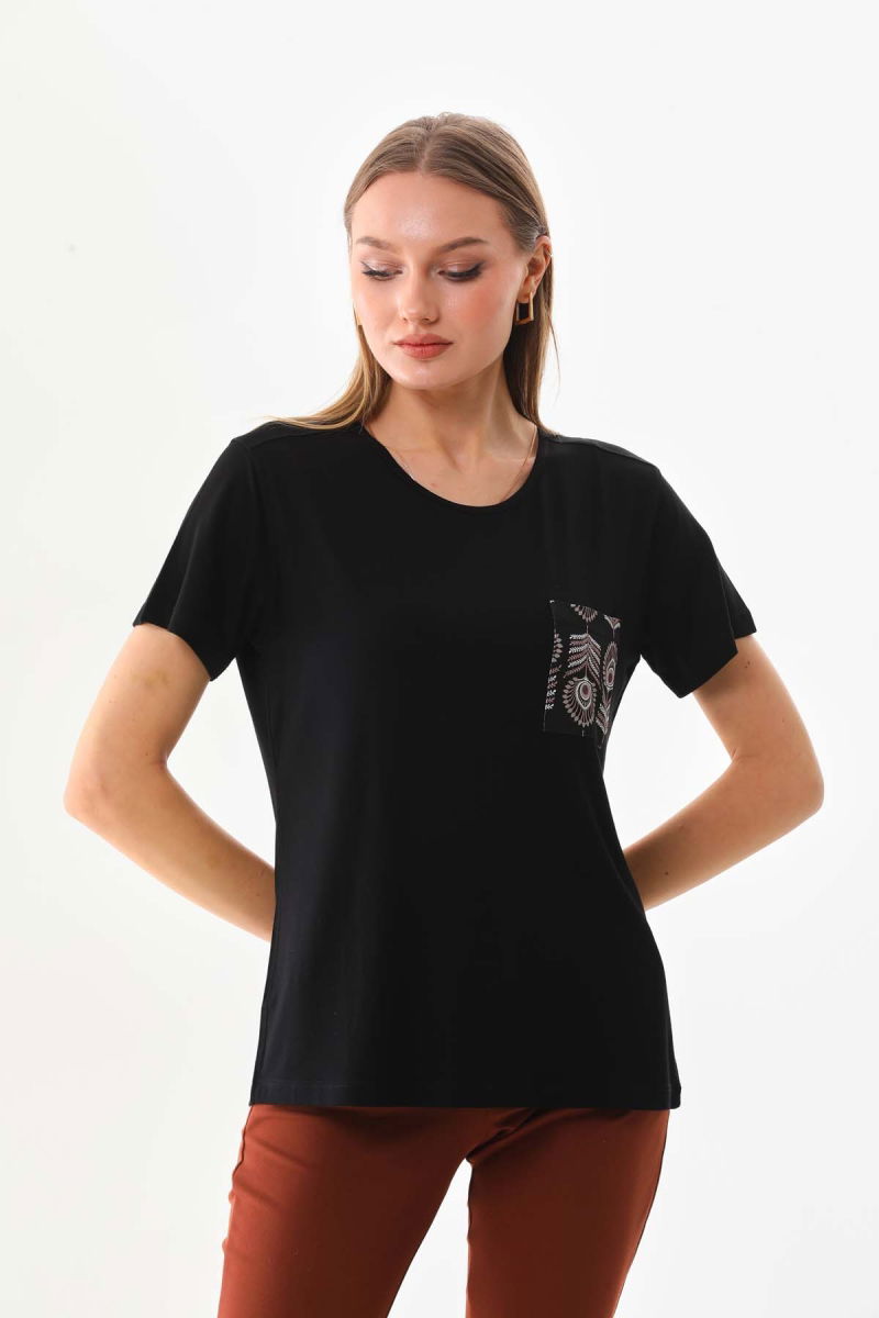 Sistas Kadın Cep Detaylı Kısa Kol Bluz 23179 Siyah - 3