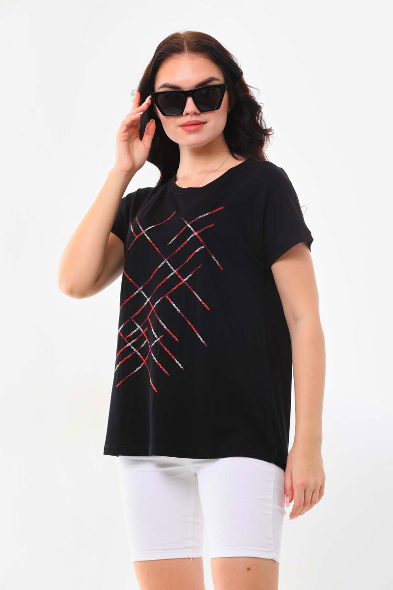 Sistas Kadın Çizgi Desenli Kısa Kol Bluz 23166 Siyah - 3