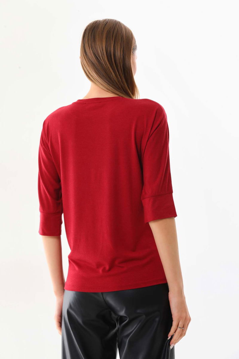 Sistas Kadın Desenli Bisiklet Yaka Bluz 23582 Bordo - 4