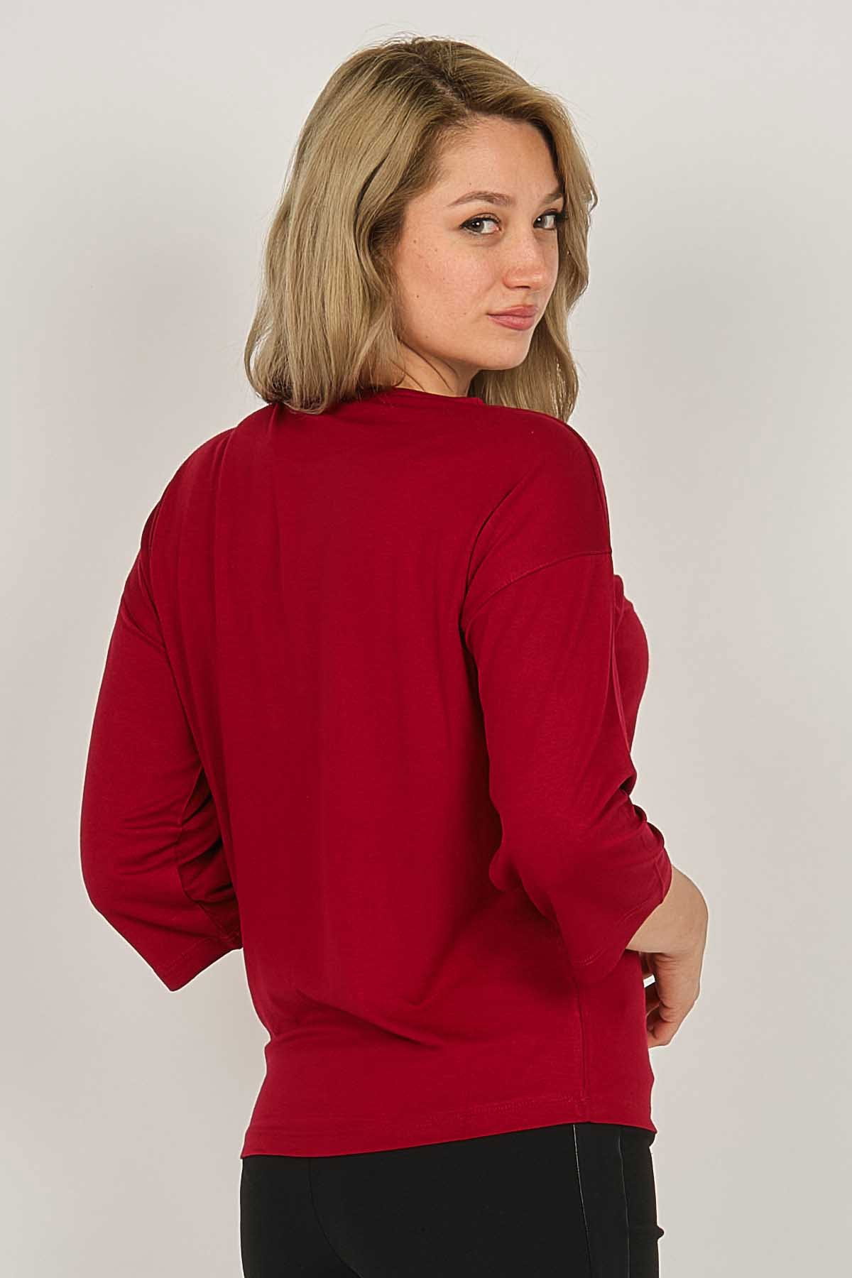Sistas Kadın Desenli Bluz 6690208 Bordo - 5