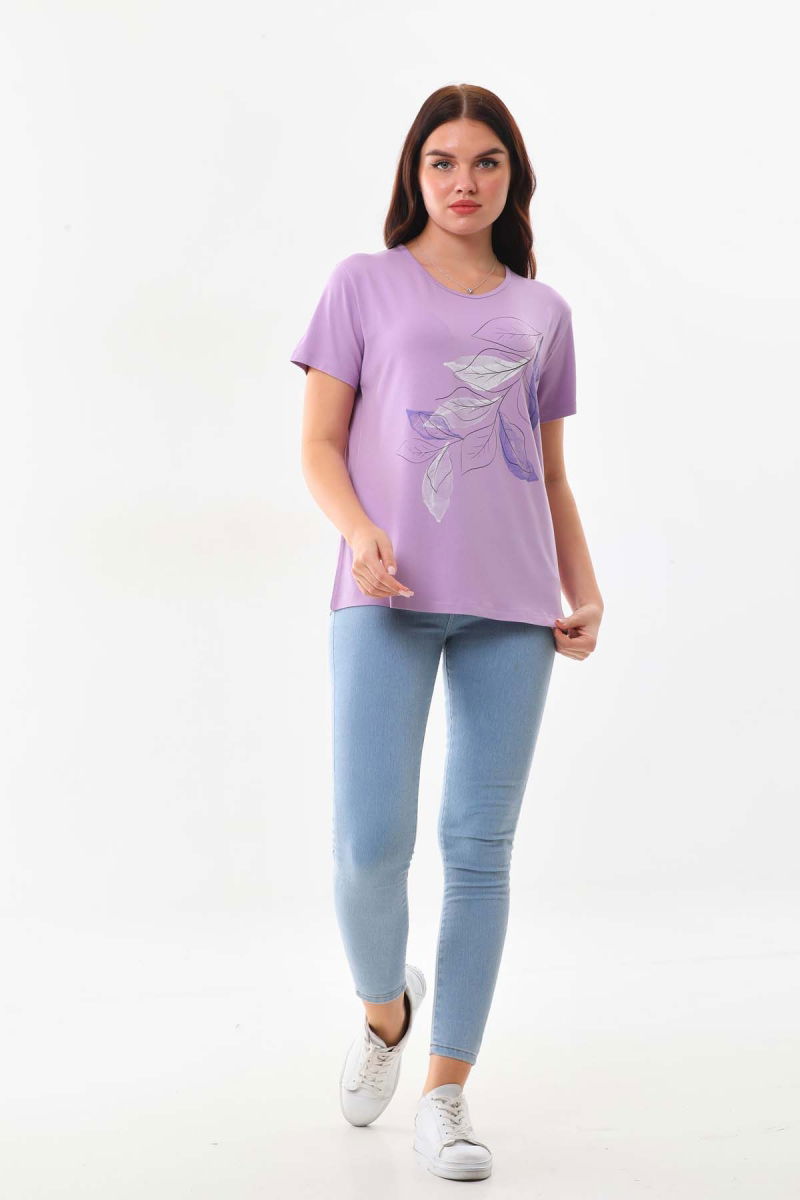 Sistas Kadın Desenli Kısa Kol Bluz 23143 Lila - 2