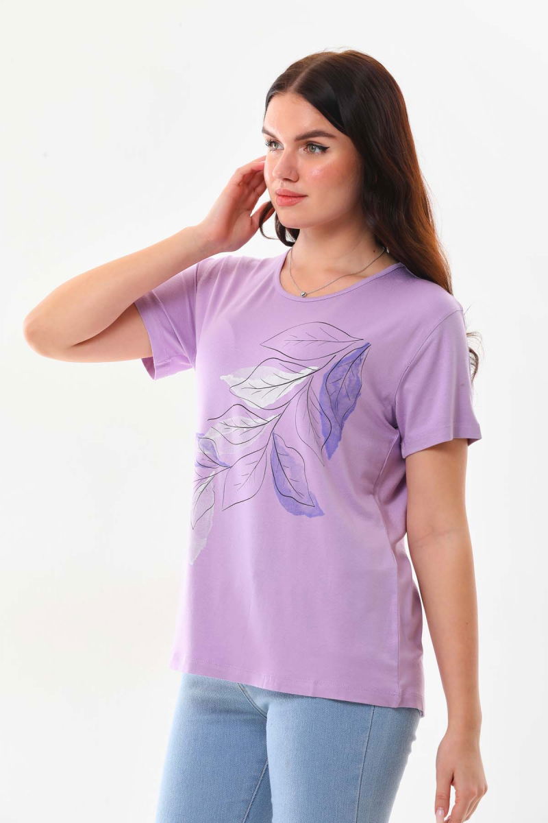 Sistas Kadın Desenli Kısa Kol Bluz 23143 Lila - 3