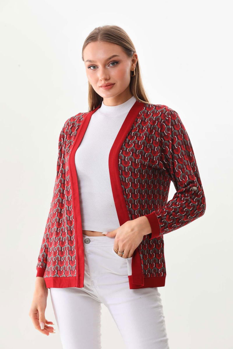 Sistas Kadın Desenli Kol Detaylı Ceket 23959 Bordo - 1