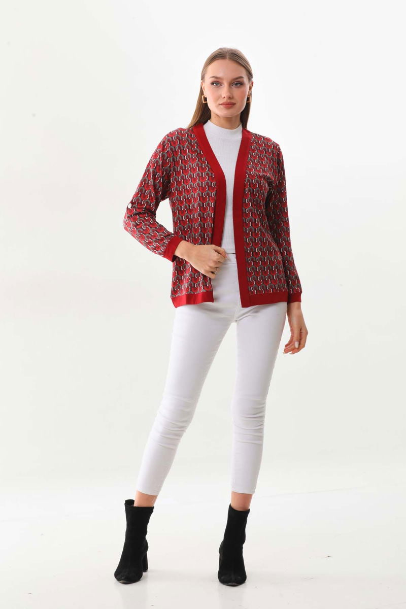 Sistas Kadın Desenli Kol Detaylı Ceket 23959 Bordo - 2
