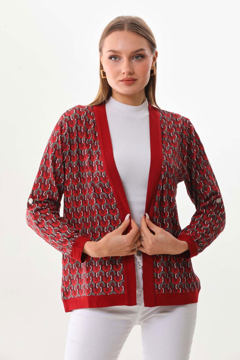 Sistas Kadın Desenli Kol Detaylı Ceket 23959 Bordo - 3