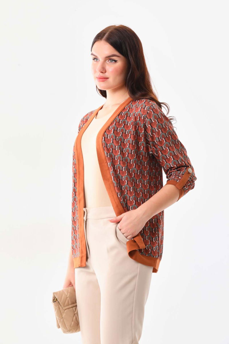 Sistas Kadın Desenli Kol Detaylı Ceket 23959 Camel - 3