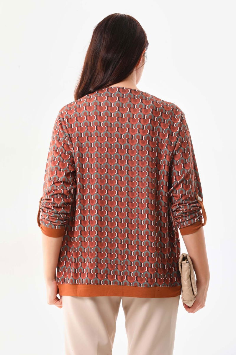 Sistas Kadın Desenli Kol Detaylı Ceket 23959 Camel - 5