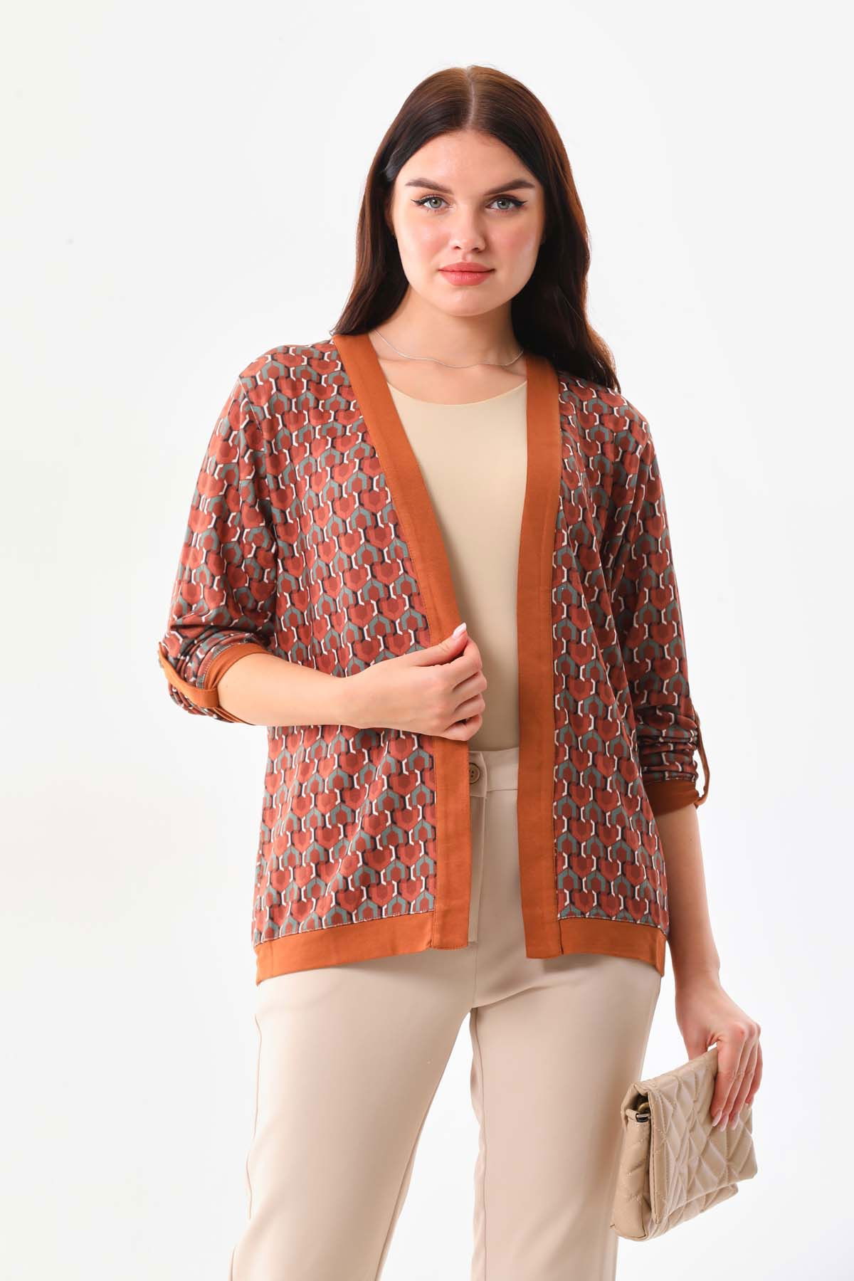 Sistas Kadın Desenli Kol Detaylı Ceket 23959 Camel - 1
