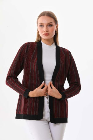 Sistas Kadın Desenli Önü Açık Ceket 23958 Bordo 