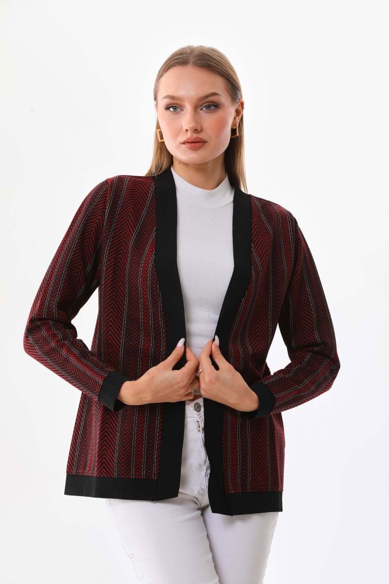 Sistas Kadın Desenli Önü Açık Ceket 23958 Bordo - 1