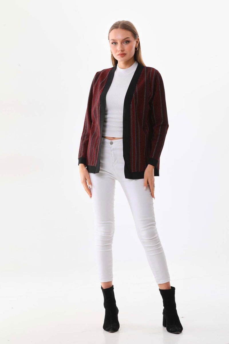 Sistas Kadın Desenli Önü Açık Ceket 23958 Bordo - 2