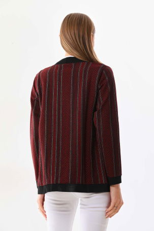 Sistas Kadın Desenli Önü Açık Ceket 23958 Bordo - 4