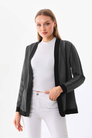 Sistas Kadın Desenli Önü Açık Ceket 23958 Siyah - 1