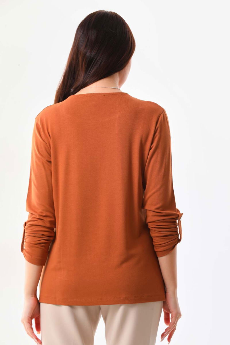 Sistas Kadın Desenli Uzun Kol Bluz 23525 Camel - 5