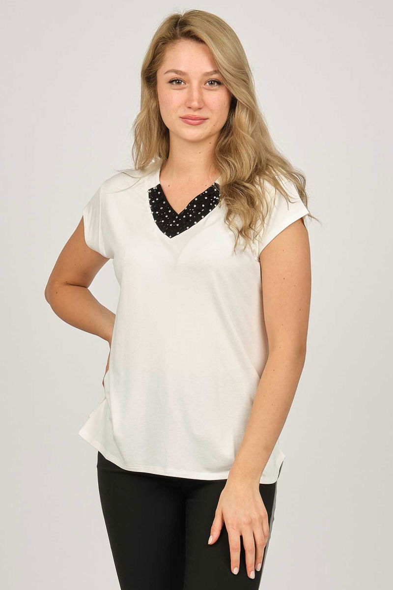 Sistas Kadın İşlemeli V Yaka Bluz 6690122 Ekru - Sistas