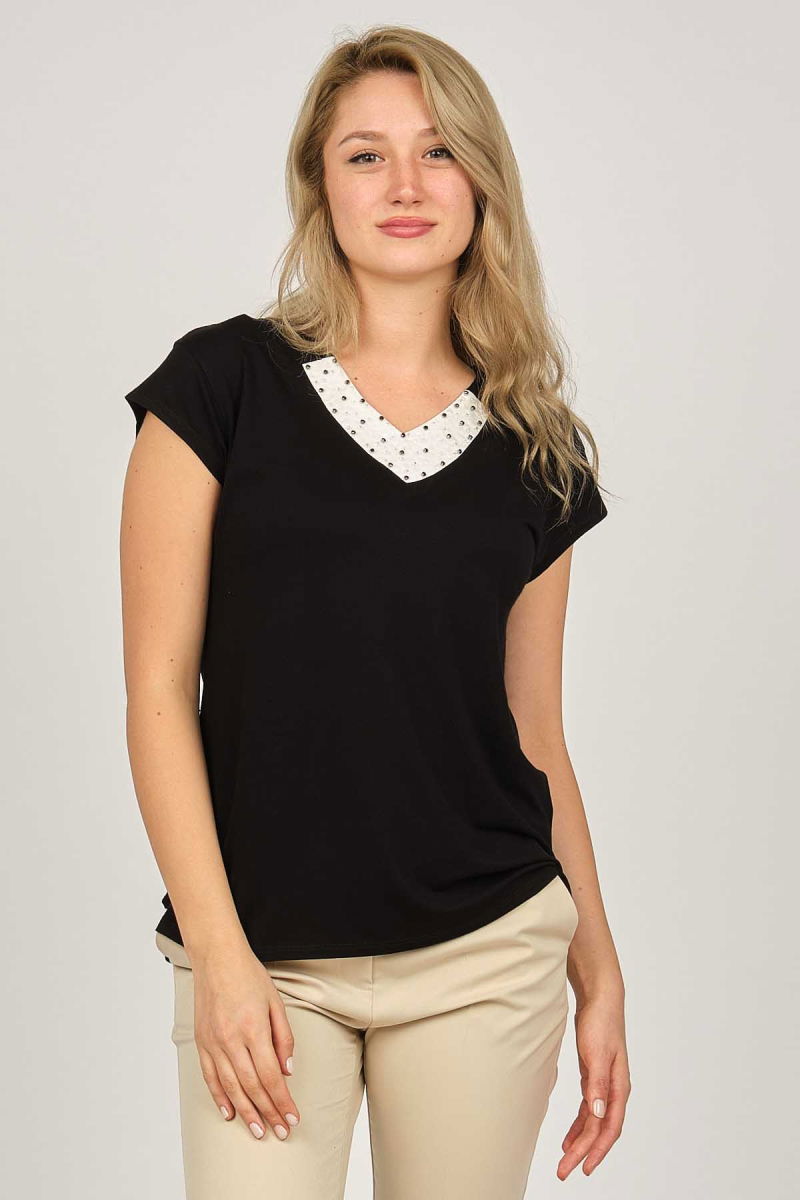 Sistas Kadın İşlemeli V Yaka Bluz 6690122 Siyah - Sistas