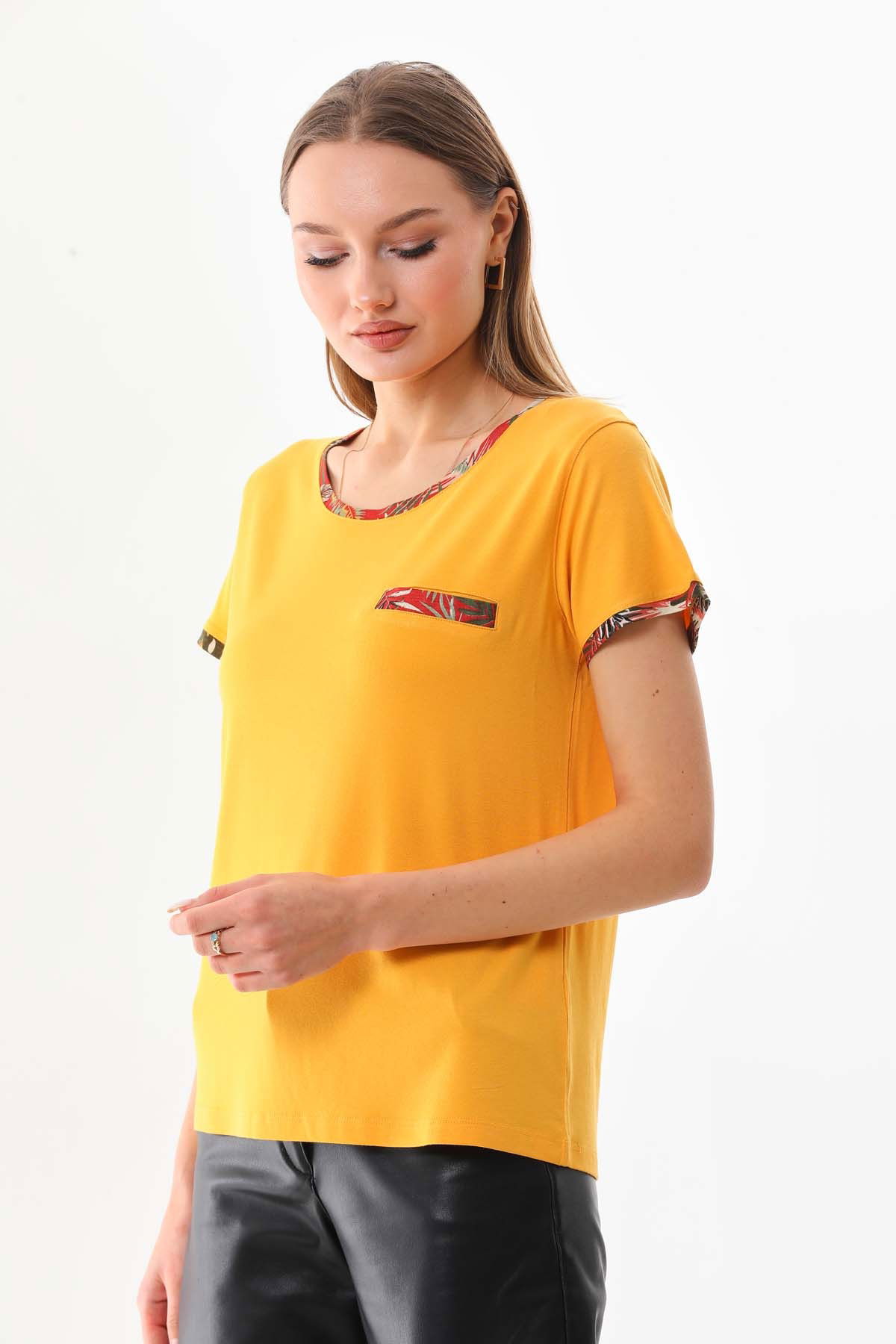 Sistas Kadın Süs Cep Detaylı Kısa Kol Bluz 23150 Sarı - 3