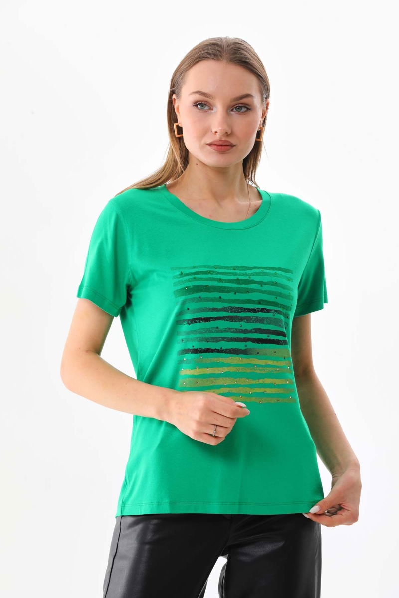 Sistas Kadın Taş Detaylı Desenli Kısa Kol Bluz 23165 Benetton - 3