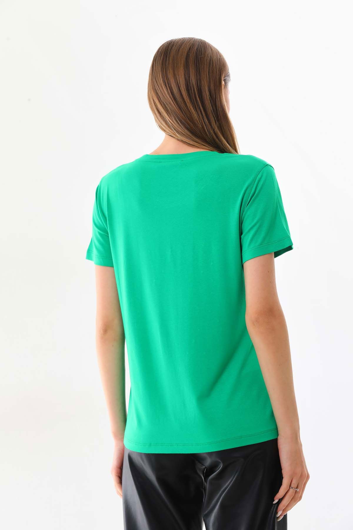 Sistas Kadın Taş Detaylı Desenli Kısa Kol Bluz 23165 Benetton - 4