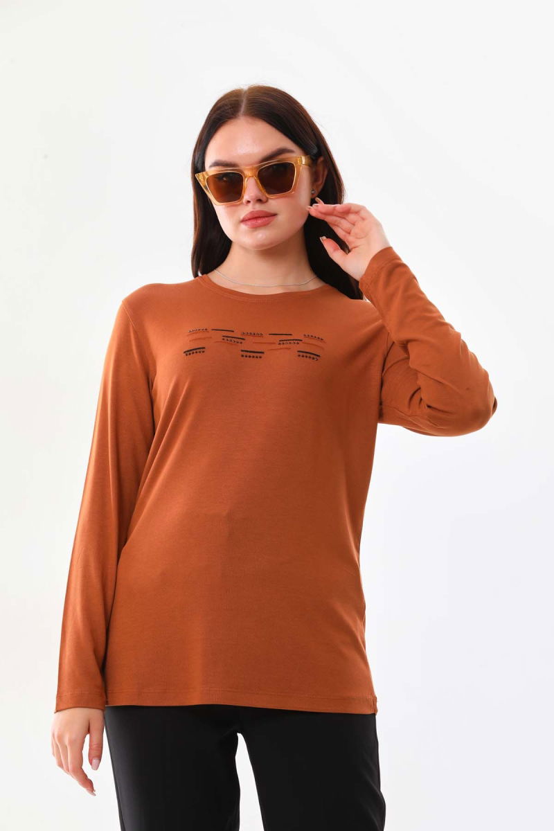Sistas Kadın Taş Süsleme Detaylı Uzun Kol Bluz 23567 Camel - 3