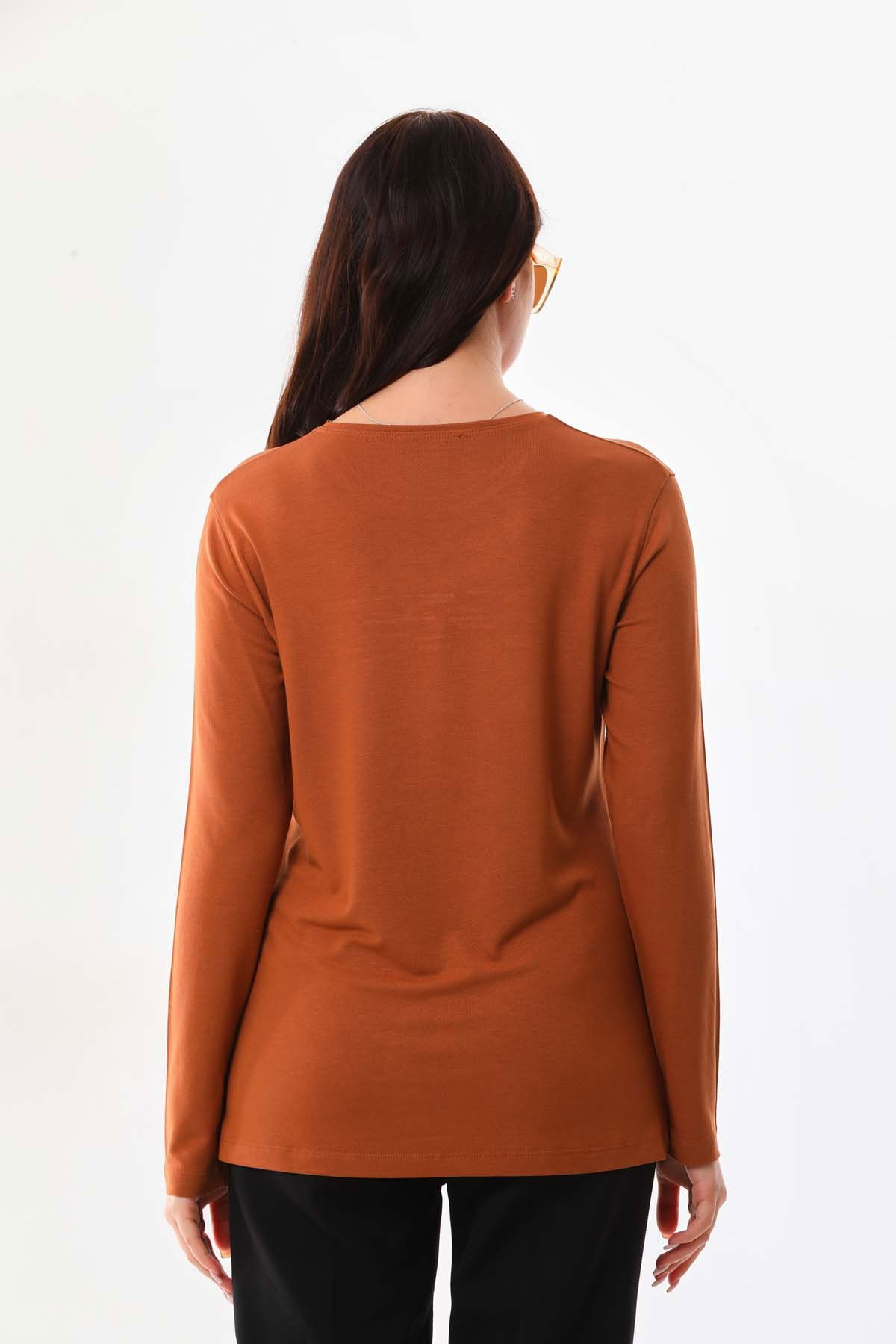 Sistas Kadın Taş Süsleme Detaylı Uzun Kol Bluz 23567 Camel - 5