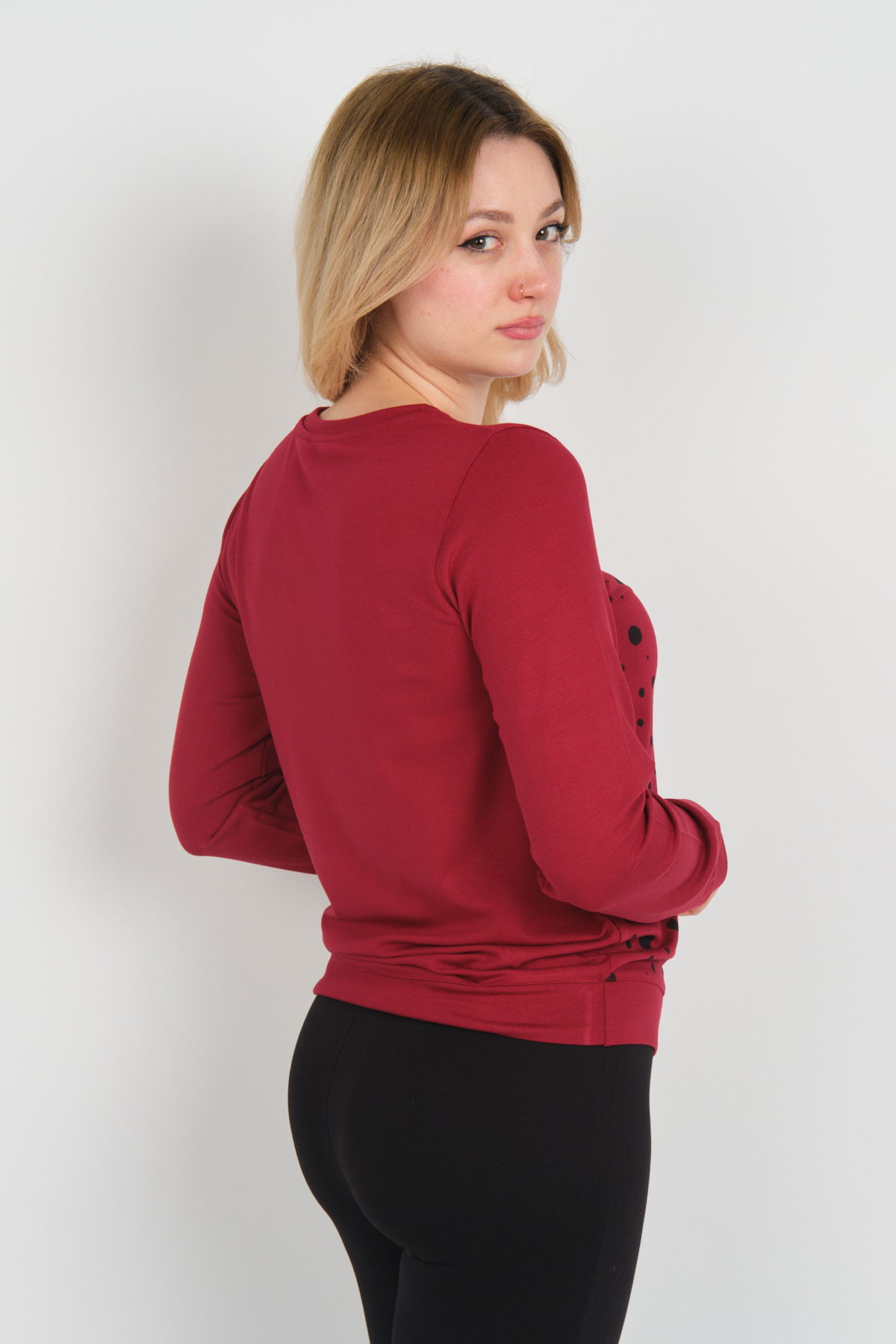 Sistas Kadın Uzun Kollu Puanlı Bisiklet Yaka Bluz 24583 Bordo - 4