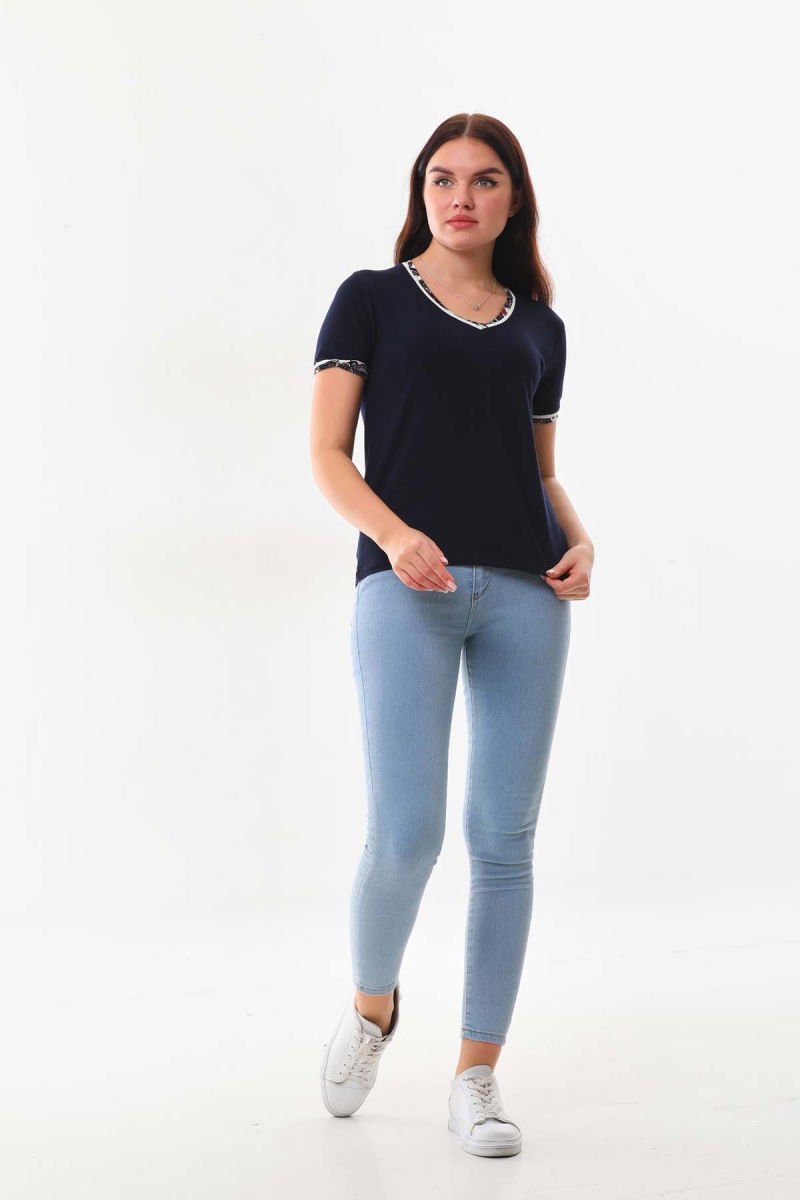 Sistas Kadın V Yaka Kısa Kol Bluz 23176 Lacivert - 2