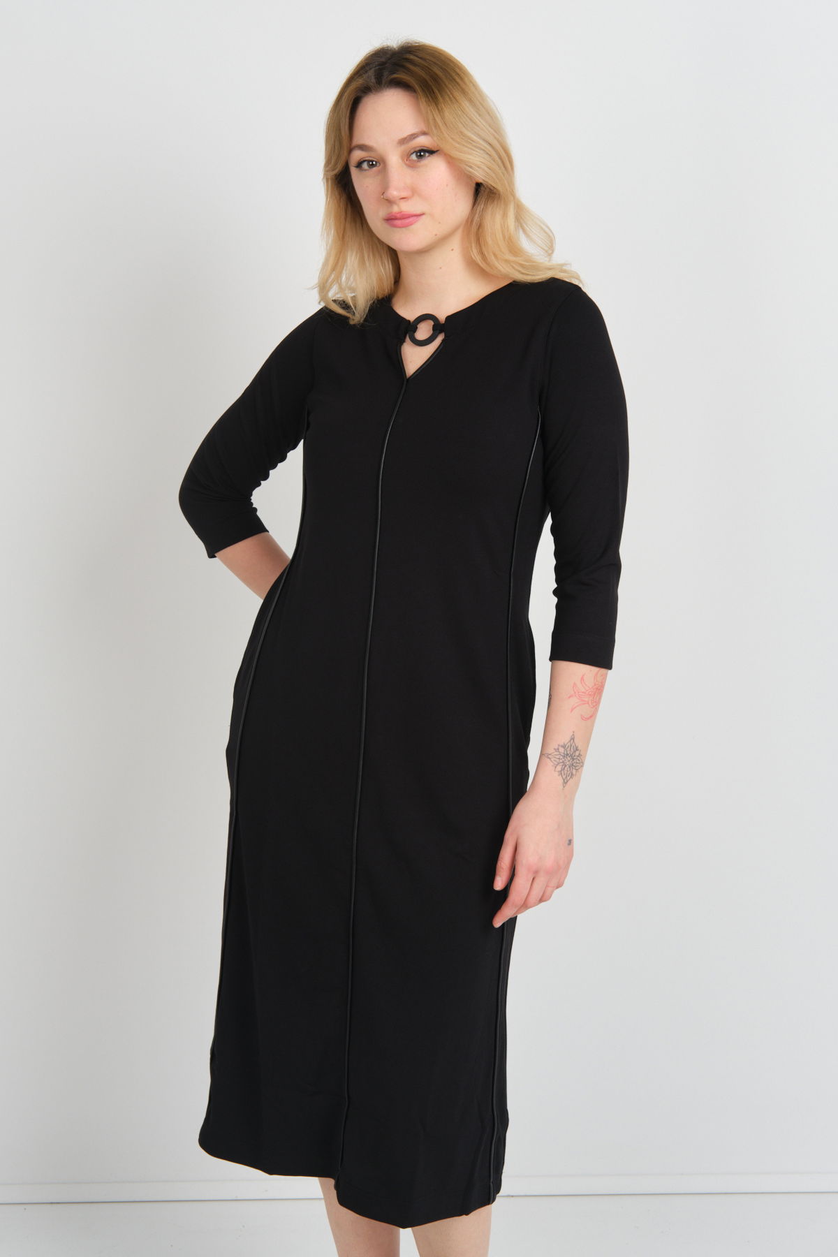 Sistas Kadın Yaka Detaylı Reglan Kol Elbise 23822 Siyah - 1