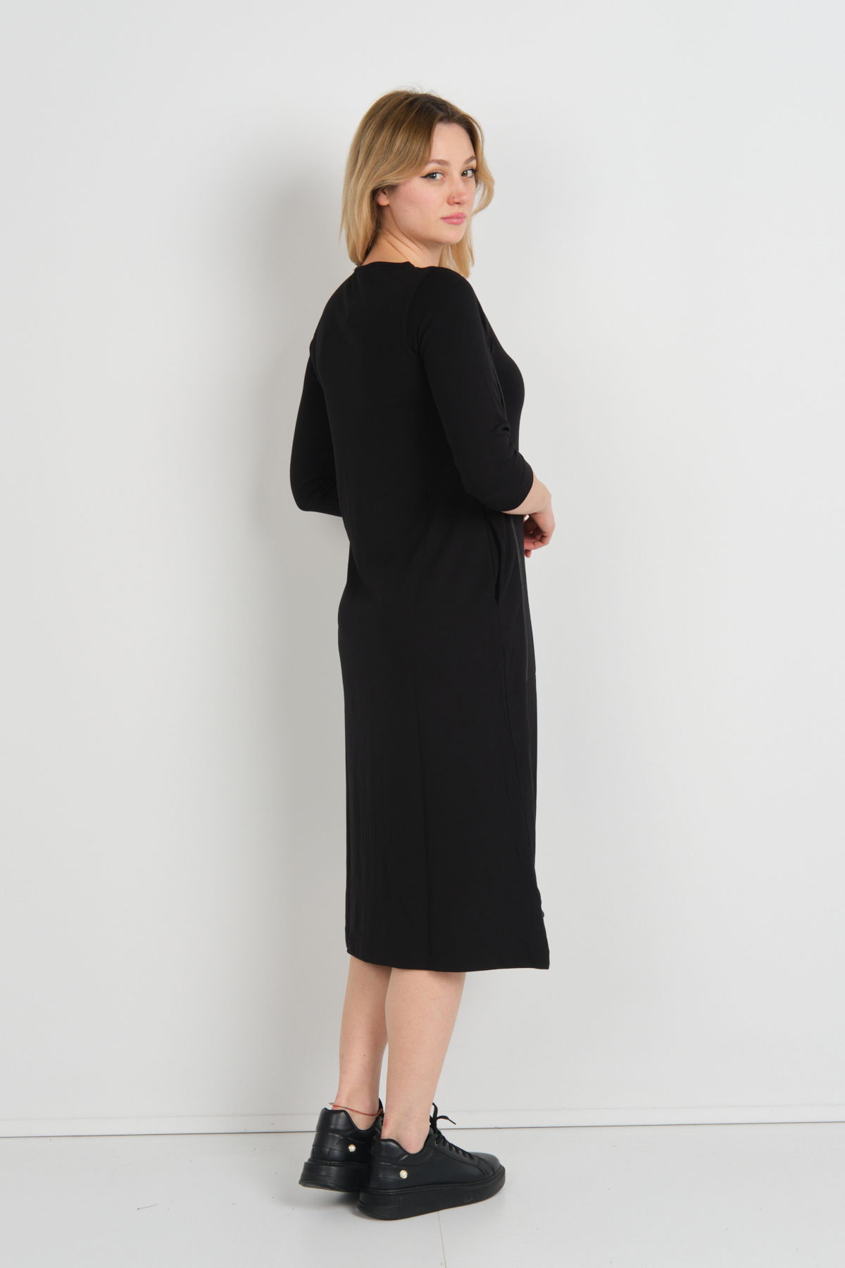 Sistas Kadın Yaka Detaylı Reglan Kol Elbise 23822 Siyah - 4