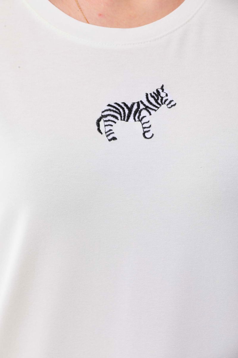 Sistas Kadın Zebra Desenli Kısa Kol Bluz 23118 Ekru - 4