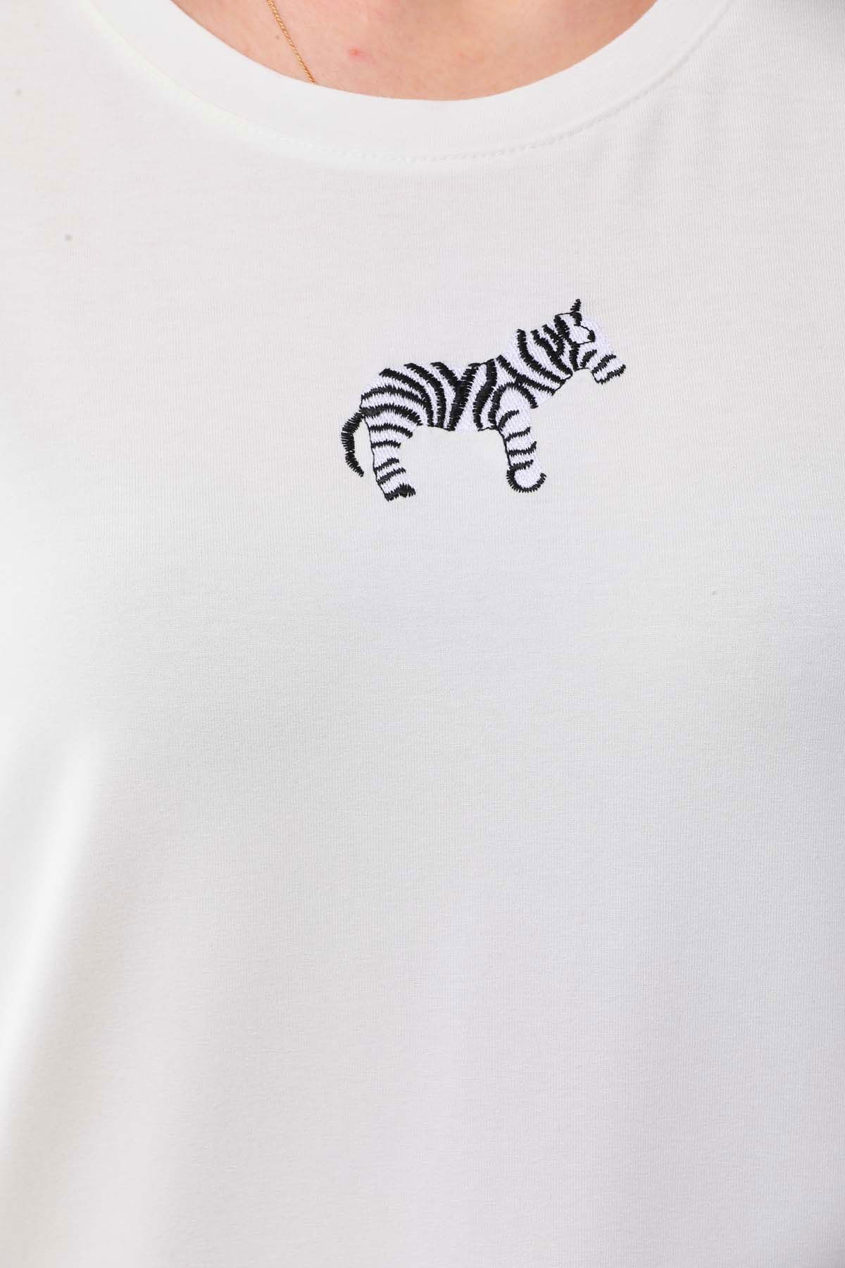 Sistas Kadın Zebra Desenli Kısa Kol Bluz 23118 Ekru - 4