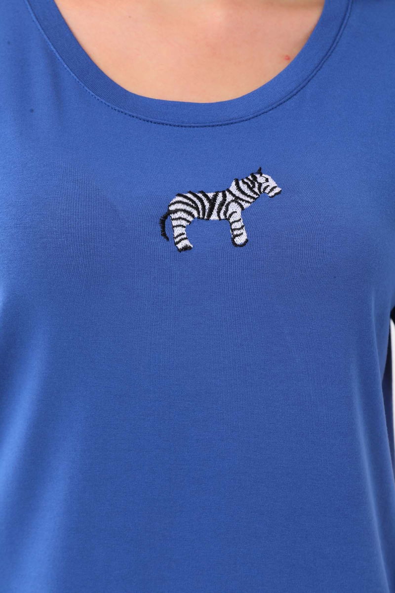 Sistas Kadın Zebra Desenli Kısa Kol Bluz 23118 Indigo - 4