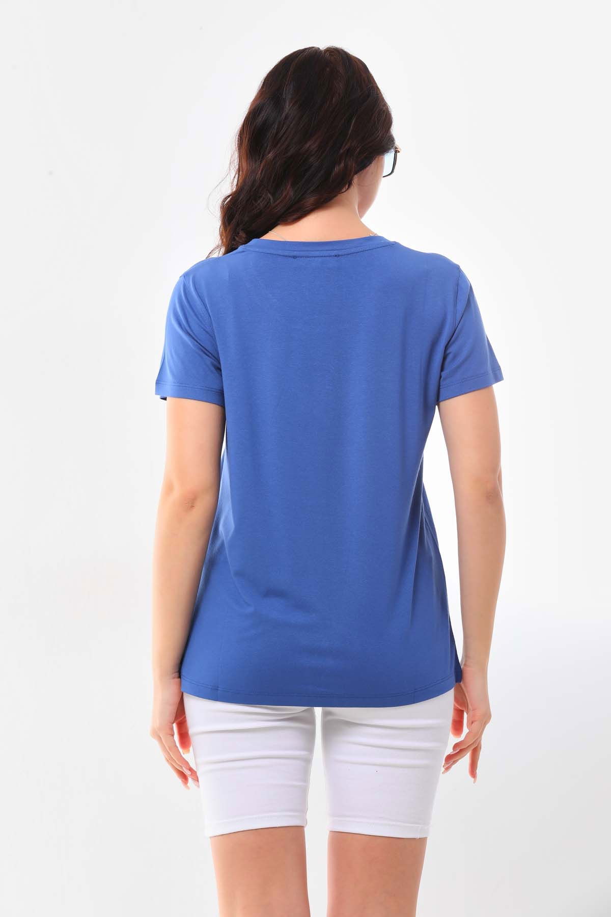 Sistas Kadın Zebra Desenli Kısa Kol Bluz 23118 Indigo - 5