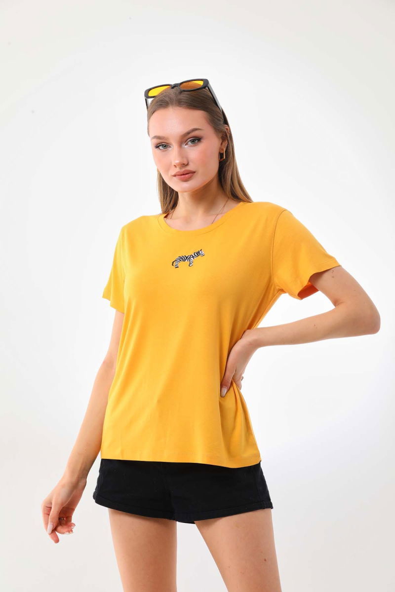 Sistas Kadın Zebra Desenli Kısa Kol Bluz 23118 Sarı 