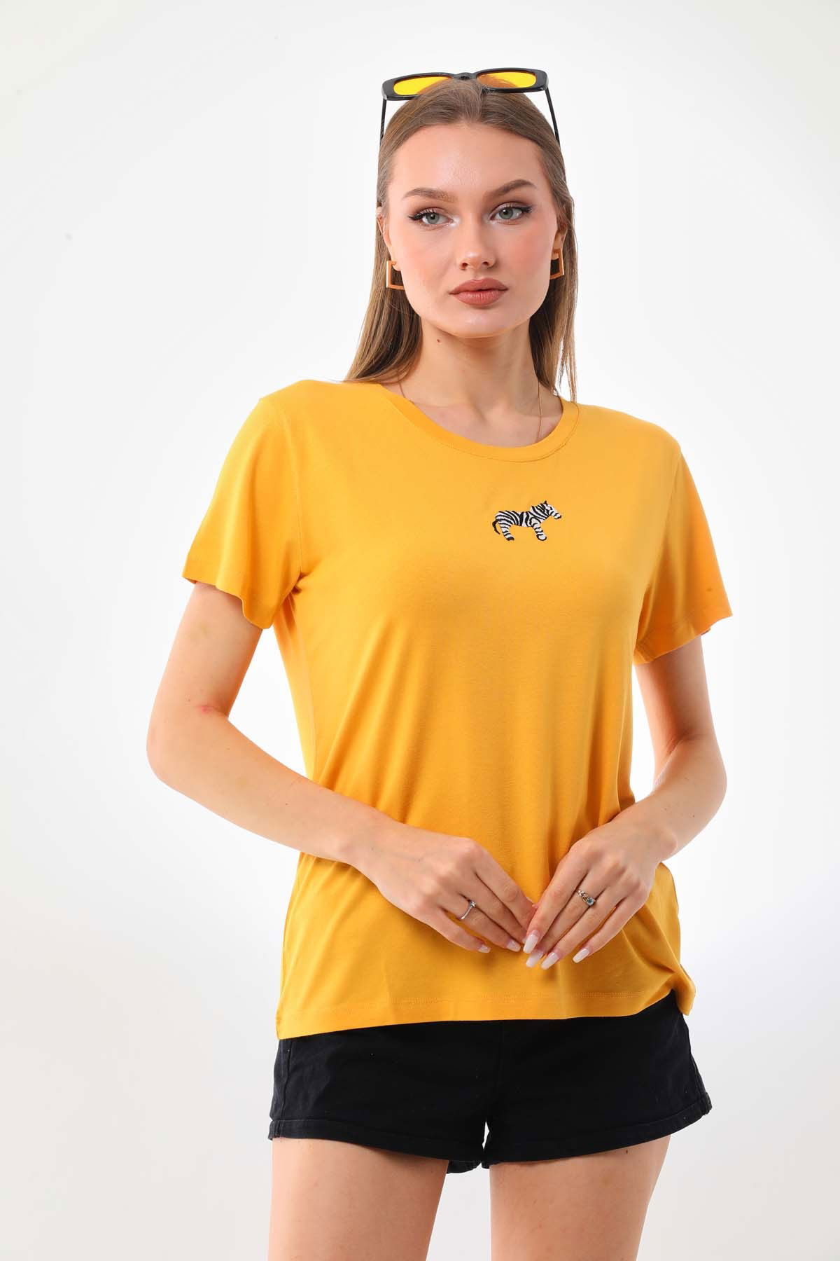 Sistas Kadın Zebra Desenli Kısa Kol Bluz 23118 Sarı - 3