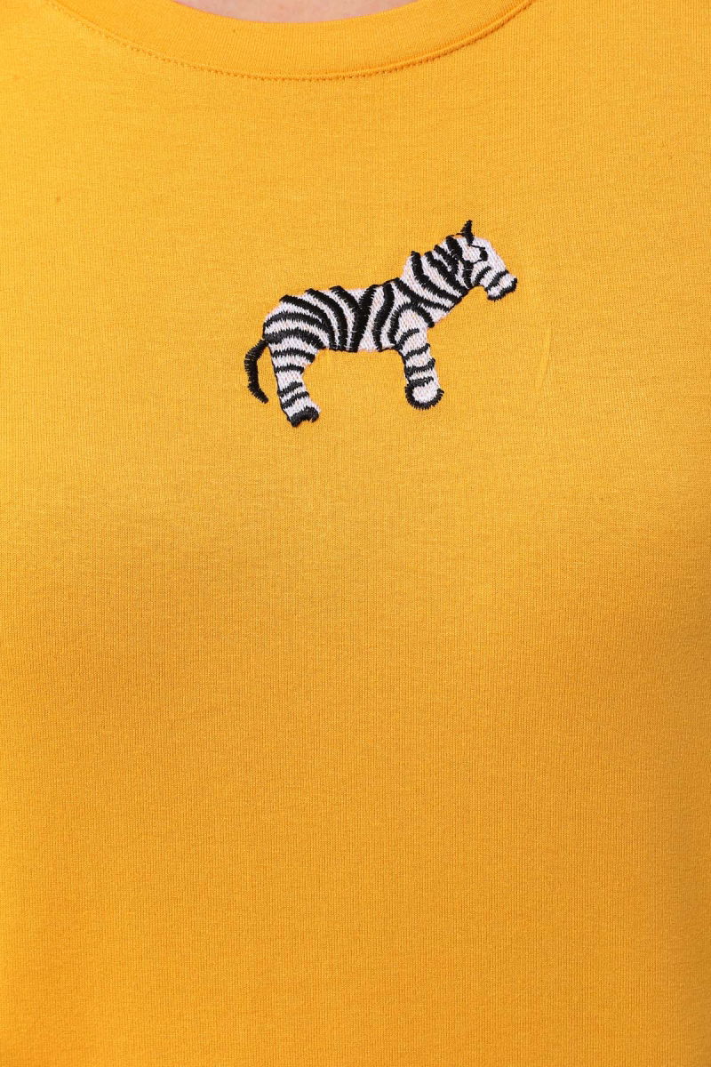 Sistas Kadın Zebra Desenli Kısa Kol Bluz 23118 Sarı - 4
