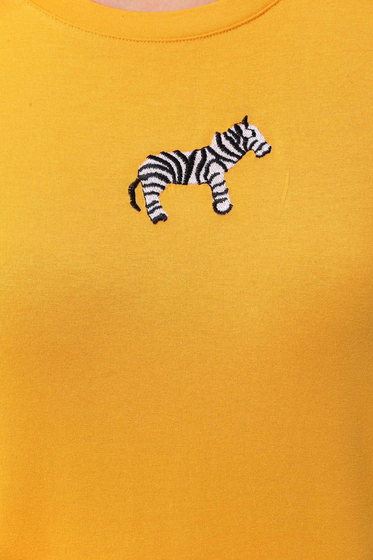 Sistas Kadın Zebra Desenli Kısa Kol Bluz 23118 Sarı - 4