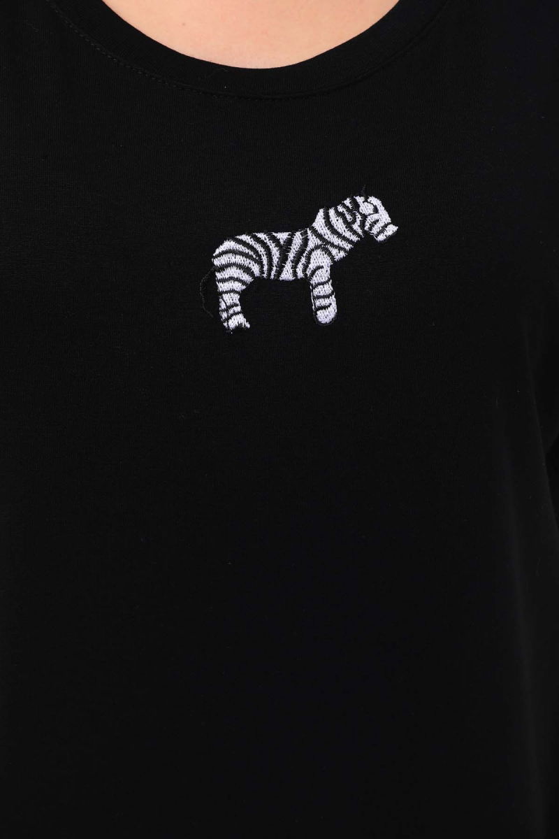 Sistas Kadın Zebra Desenli Kısa Kol Bluz 23118 Siyah - 4