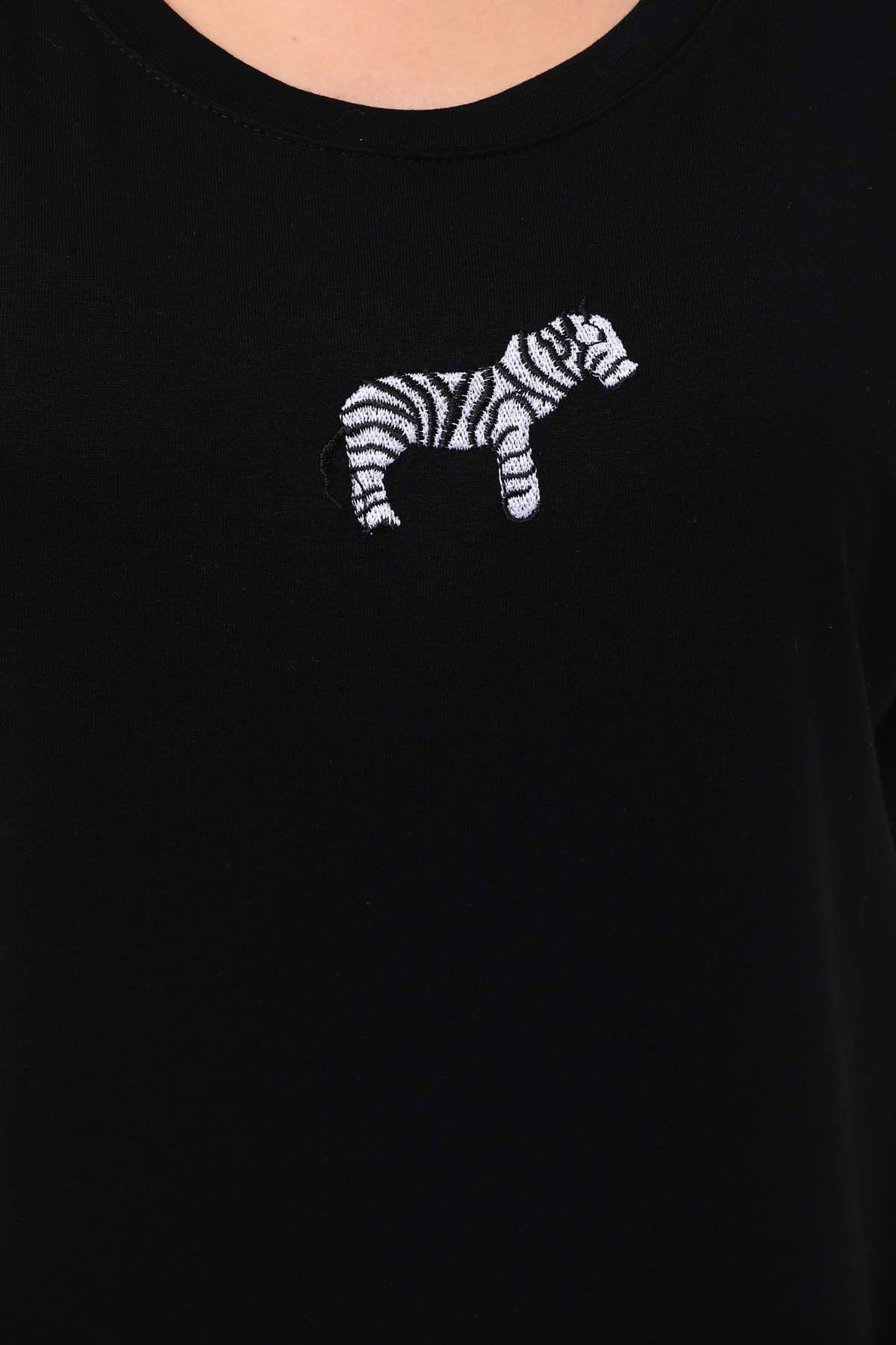Sistas Kadın Zebra Desenli Kısa Kol Bluz 23118 Siyah - 4