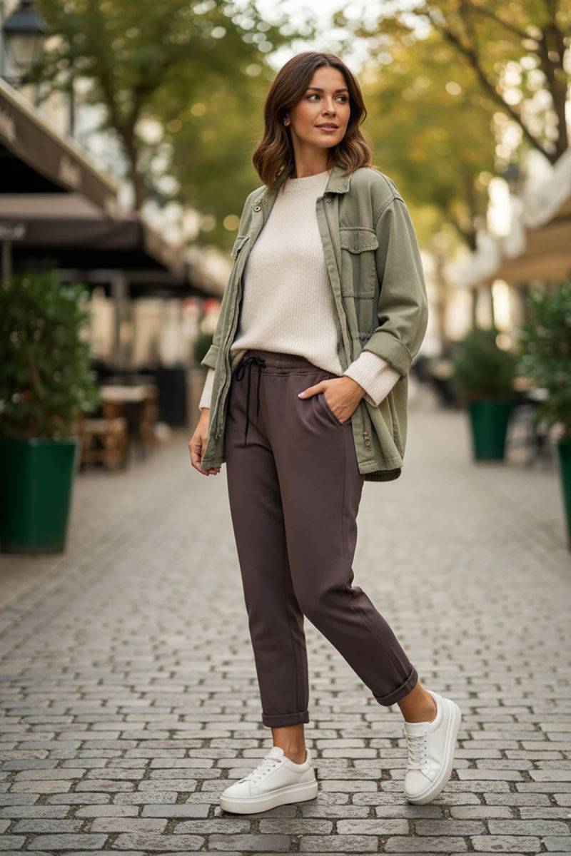 Sy & Black Kadın Çelik Örgü Beli Lastikli ve Bağcıklı Geniş Beden Aralıklı Jogger Pantolon 25P-03 Füme - Sy & Black