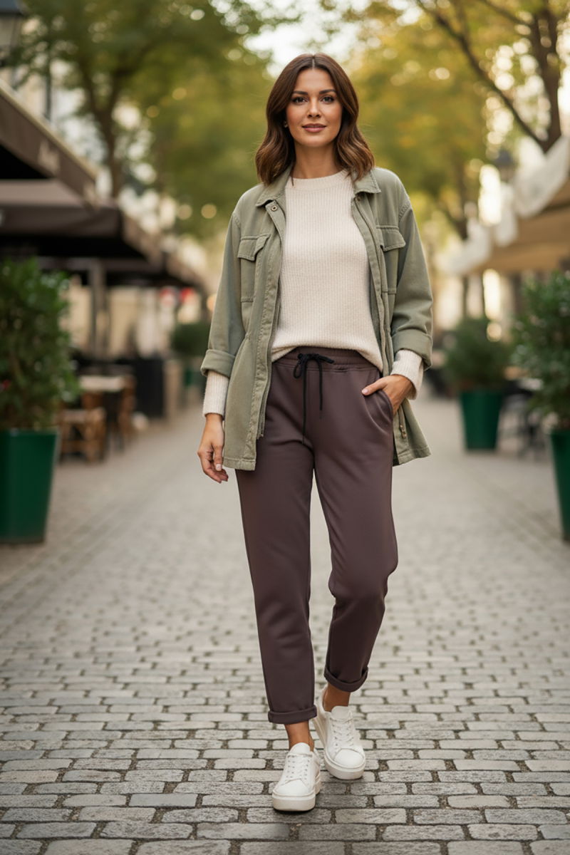 Sy & Black Kadın Çelik Örgü Beli Lastikli ve Bağcıklı Geniş Beden Aralıklı Jogger Pantolon 25P-03 Füme - 2