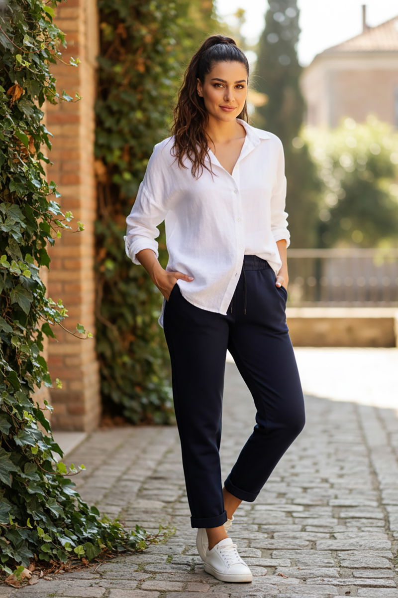 Sy & Black Kadın Çelik Örgü Beli Lastikli ve Bağcıklı Geniş Beden Aralıklı Jogger Pantolon 25P-03 Lacivert - 2