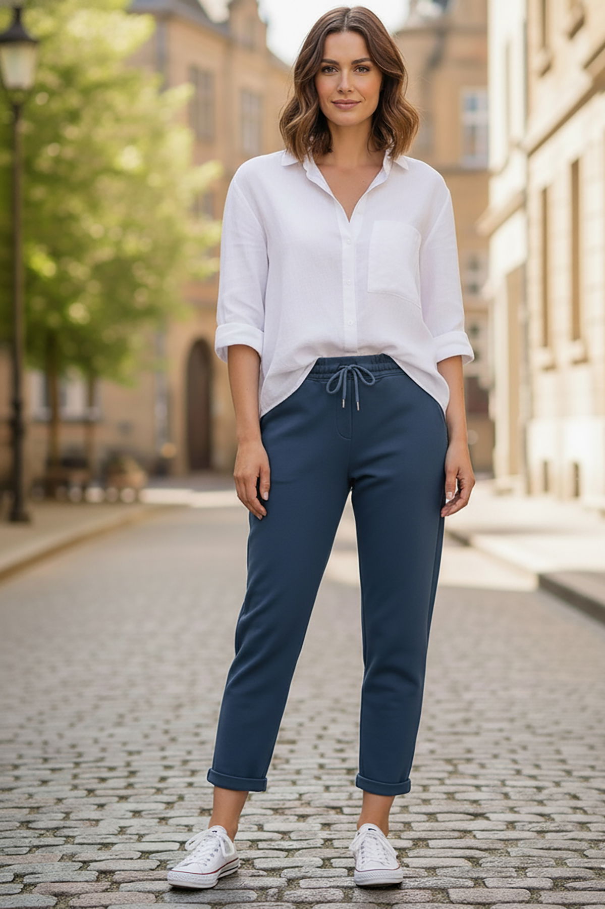 Sy & Black Kadın Çelik Örgü Beli Lastikli ve Bağcıklı Geniş Beden Aralıklı Jogger Pantolon 25P-03 Petrol - 2