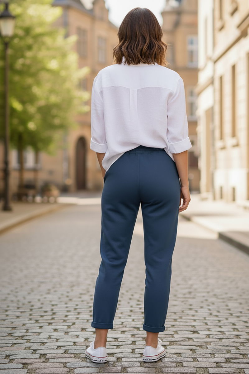 Sy & Black Kadın Çelik Örgü Beli Lastikli ve Bağcıklı Geniş Beden Aralıklı Jogger Pantolon 25P-03 Petrol - 4