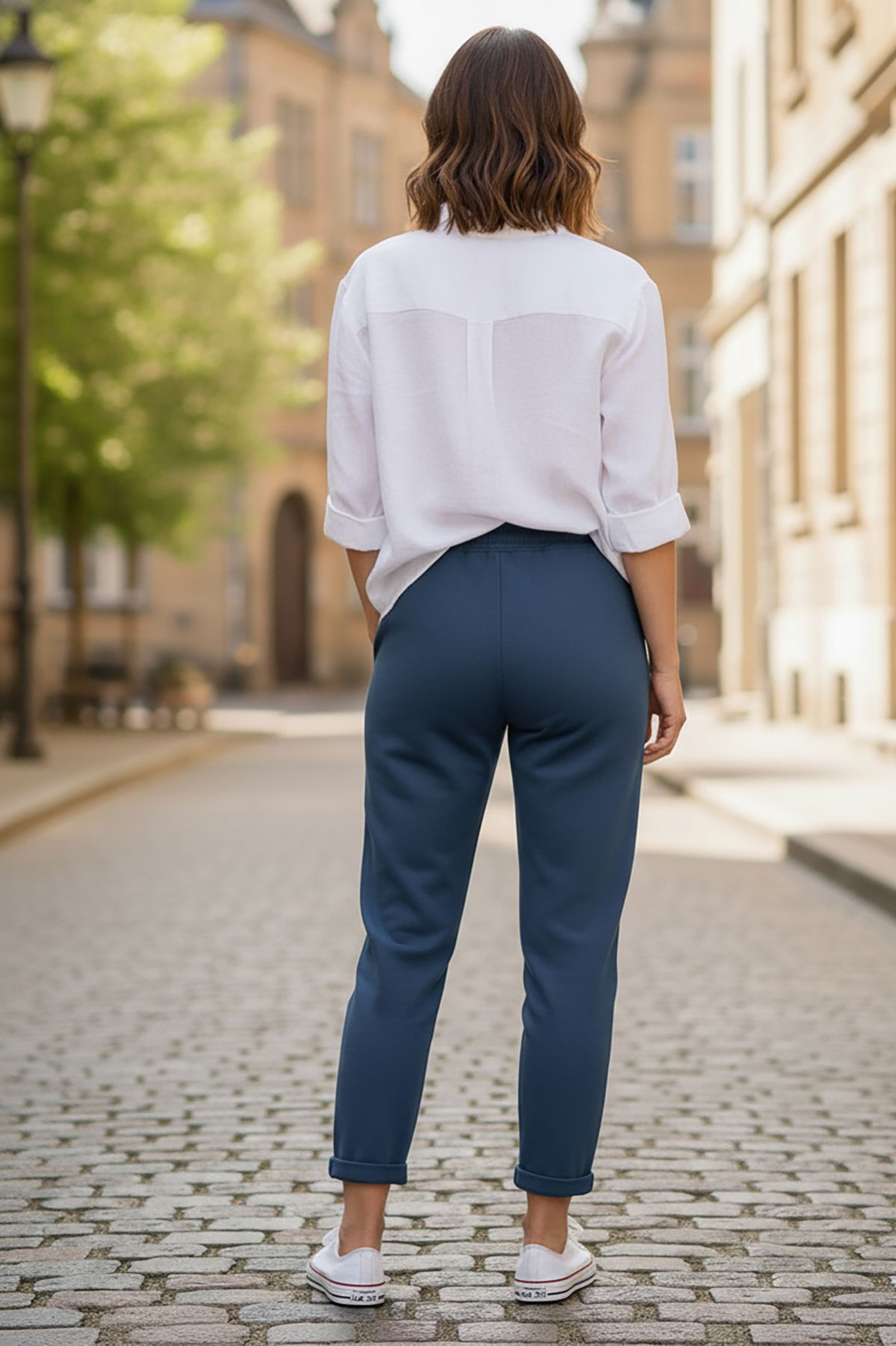 Sy & Black Kadın Çelik Örgü Beli Lastikli ve Bağcıklı Geniş Beden Aralıklı Jogger Pantolon 25P-03 Petrol - 4