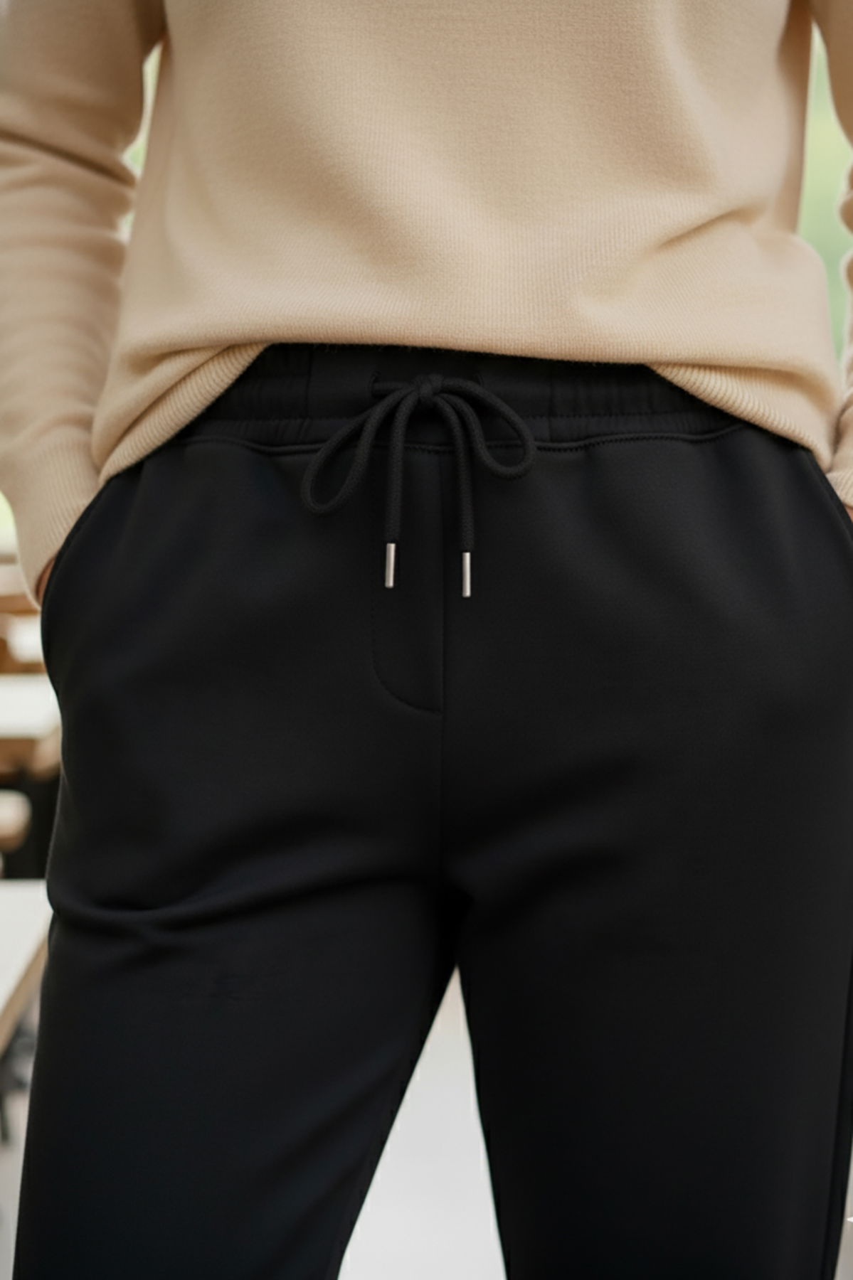 Sy & Black Kadın Çelik Örgü Beli Lastikli ve Bağcıklı Geniş Beden Aralıklı Jogger Pantolon 25P-03 Siyah - 3